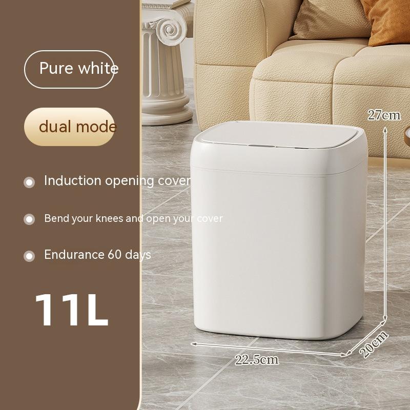 Smart Trash Can With Lid For Bedroom And Living Room Kitchen Storage Box Trash Can Induction Small Car Box Automatic Smart Dustbin Smart Trash Bin Pure white battery version 11L