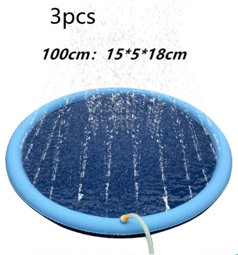 Non-Slip Splash Pad For Kids And Pet Dog Pool Summer Outdoor Water Toys Fun Backyard Fountain Play Mat Blue100cm3pcs