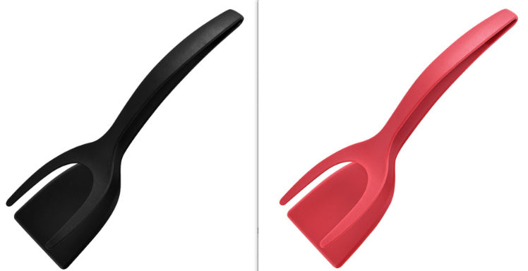 2 In 1 Grip And Flip Tongs Egg Spatula Tongs Clamp Pancake Fried Egg French Toast Omelet Overturned Kitchen Accessories Black and red