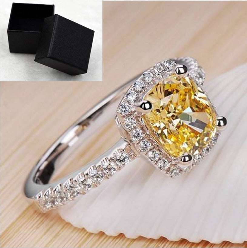 Rings For Women Bridal Wedding Anelli Trendy Jewelry Engagement Ring White Gold Color Anillos Yellow With Box