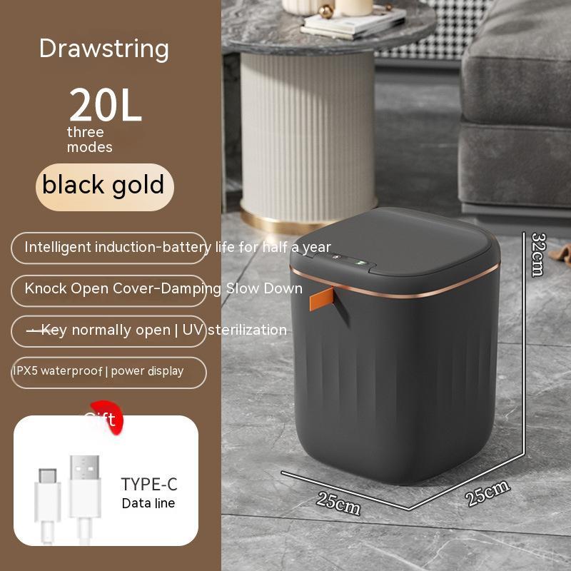 Smart Trash Can With Lid For Bedroom And Living Room Kitchen Storage Box Trash Can Induction Small Car Box Automatic Smart Dustbin Smart Trash Bin Black Gold 20L