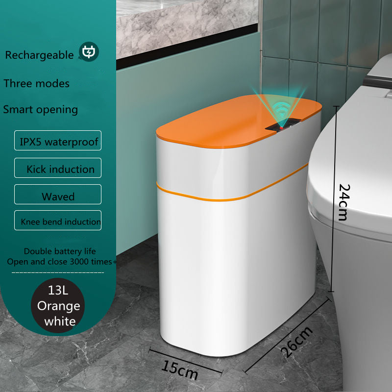 Smart Trash Can With Lid For Bedroom And Living Room Kitchen Storage Box Trash Can Induction Small Car Box Automatic Smart Dustbin Smart Trash Bin Orange 13L