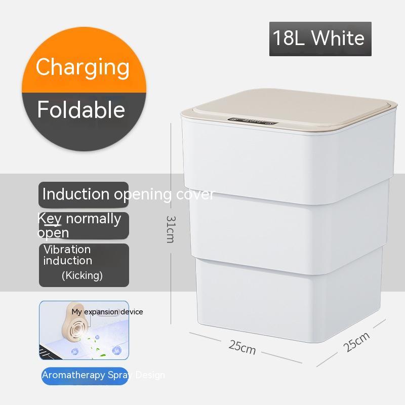 Smart Trash Can With Lid For Bedroom And Living Room Kitchen Storage Box Trash Can Induction Small Car Box Automatic Smart Dustbin Smart Trash Bin White base version 18L