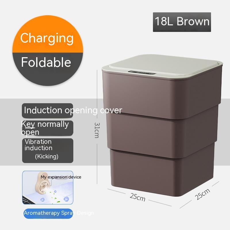 Smart Trash Can With Lid For Bedroom And Living Room Kitchen Storage Box Trash Can Induction Small Car Box Automatic Smart Dustbin Smart Trash Bin Brown base version 18L