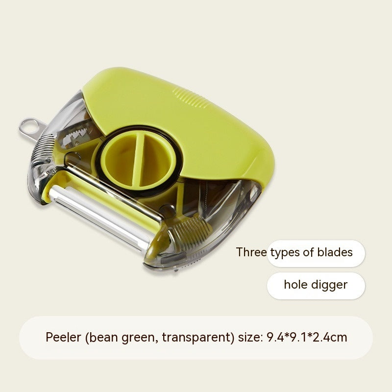 3 In 1 Stainless Steel Peeler Shredder Portable Manual Vegetable Fruit Cutter Multifunctional Scraper Kitchen Tool Kitchen Gadgets Green