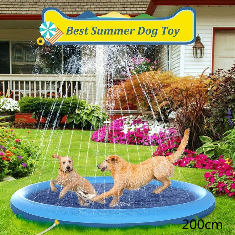 Non-Slip Splash Pad For Kids And Pet Dog Pool Summer Outdoor Water Toys Fun Backyard Fountain Play Mat Blue 2m