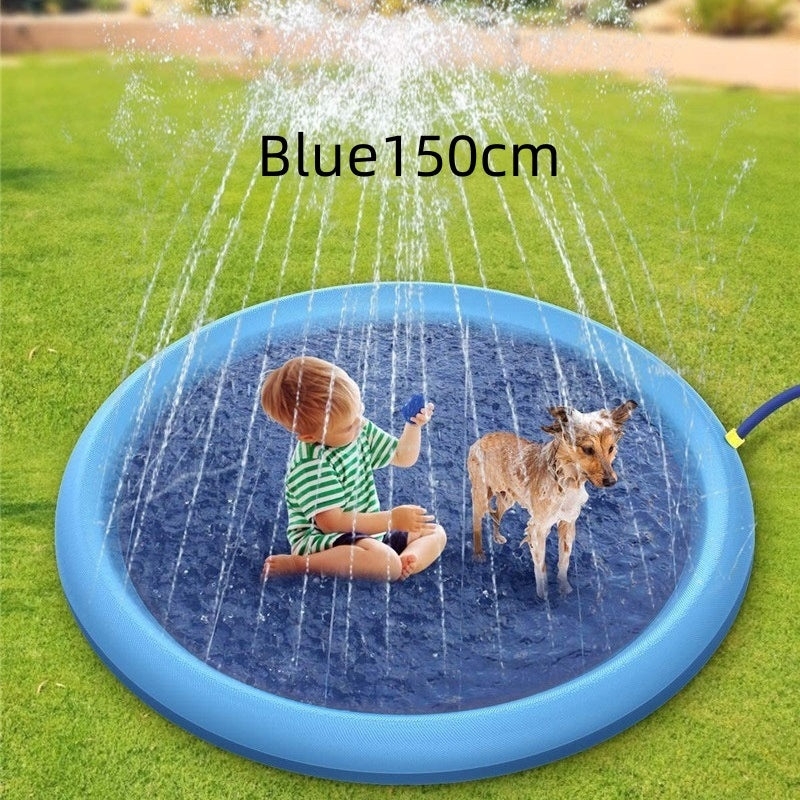 Non-Slip Splash Pad For Kids And Pet Dog Pool Summer Outdoor Water Toys Fun Backyard Fountain Play Mat Blue150cm