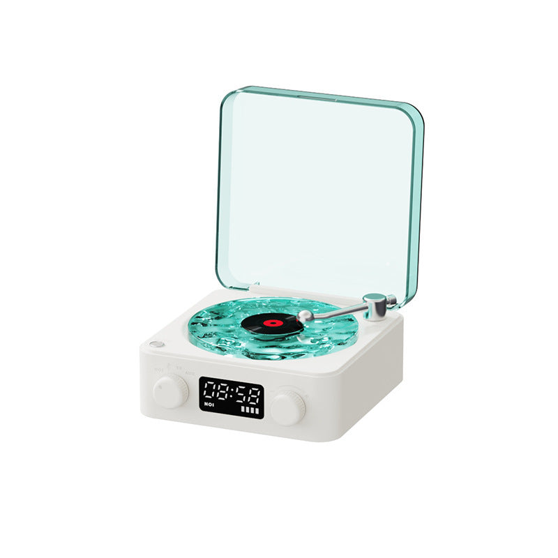 Retro Turntable Speaker Wireless Bluetooth 5.0 Vinyl Record Player Stereo Sound With White Noise RGB Projection Lamp Effect Blue USB