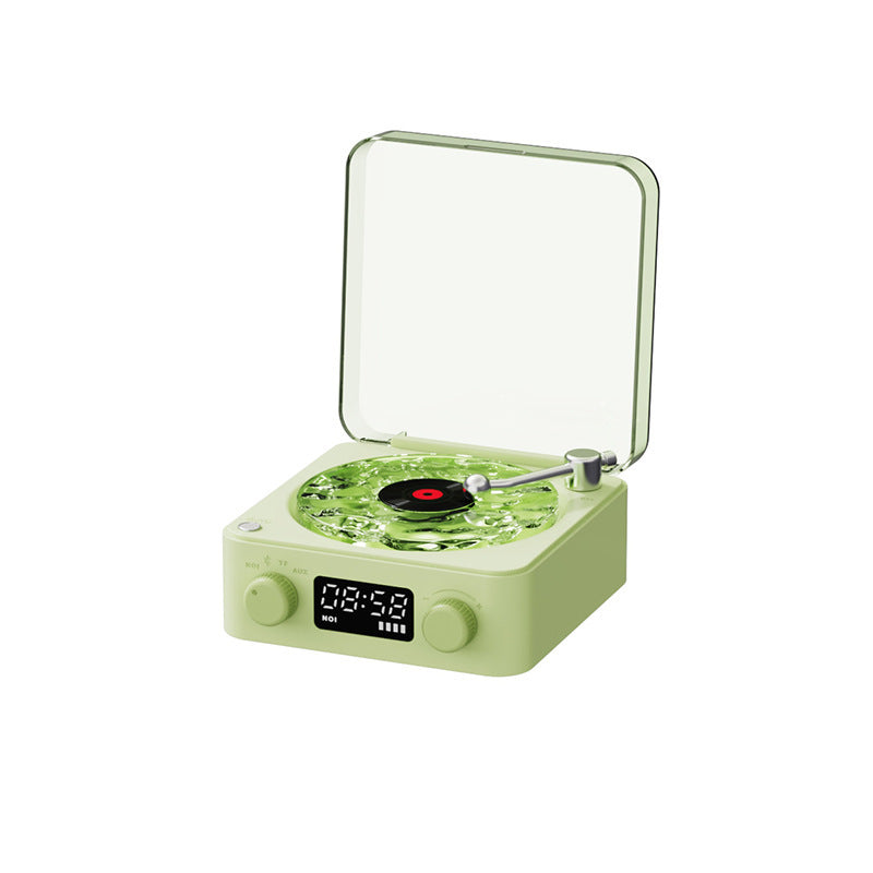 Retro Turntable Speaker Wireless Bluetooth 5.0 Vinyl Record Player Stereo Sound With White Noise RGB Projection Lamp Effect Green USB