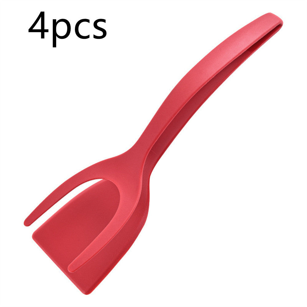 2 In 1 Grip And Flip Tongs Egg Spatula Tongs Clamp Pancake Fried Egg French Toast Omelet Overturned Kitchen Accessories Red 4pcs