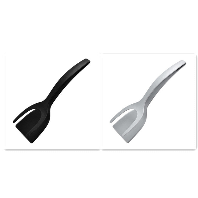 2 In 1 Grip And Flip Tongs Egg Spatula Tongs Clamp Pancake Fried Egg French Toast Omelet Overturned Kitchen Accessories Black gray