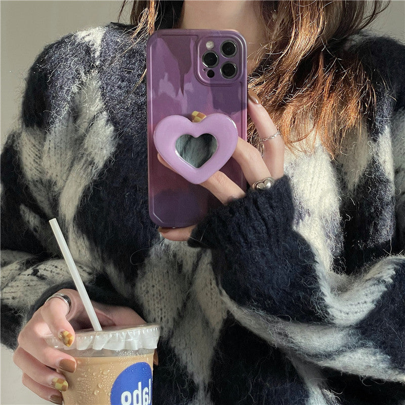 Purple Oil Painting Love Bracket Soft Shell Phone Case