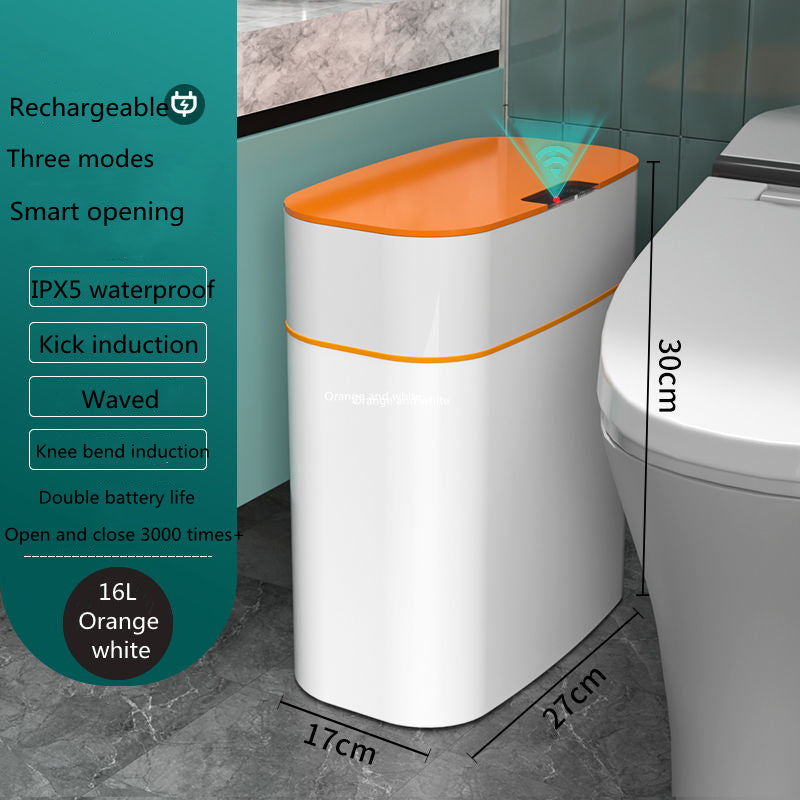 Smart Trash Can With Lid For Bedroom And Living Room Kitchen Storage Box Trash Can Induction Small Car Box Automatic Smart Dustbin Smart Trash Bin Orange 16L